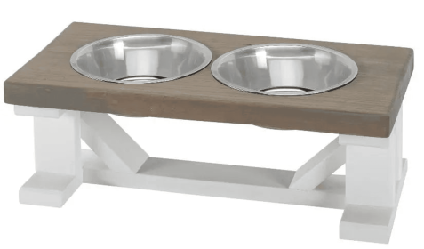 Farmhouse 2-Bowl Elevated Dog Feeder Grey Medium, White Base