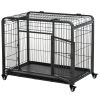 Metal Dog Cage 49" Heavy Duty Folding Kennel with Tray Locking Wheels Dark Gray