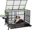 43" Heavy Duty Dog Crate with Unique Air Lift Rod/Wheels/ 360�� & Adjustable 2 Bowls, Extra Medium Dog Crate