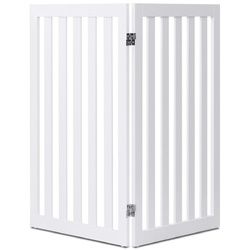 Folding 2-Panel Dog Gate Pet Fence Barrier in White Wood Finish