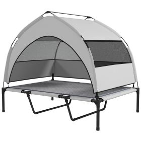 PawHut Elevated Dog Bed with Removable Canopy, Portable Outside Raised Pet Cot with Cooling Pad, Storage Bag, 42" x 30" x 37"
