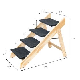 Wooden Dog Stairs/Steps - Foldable 4 Levels Pet Stairs & Ramp Perfect for Beds and Cars - Portable Dog/Cat Ladder Up to 110 Pounds