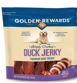 Golden Rewards Duck Flavor Premium Dry Jerky Treats for All Dogs, 64 oz