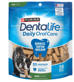 Purina DentaLife Daily Oral Care Mini Dog Treats Dental Chews with Chicken, 17.1 oz Pouch (58 Count)