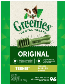 Greenies Original Teenie Natural Dry Dental Treats for Dogs, 27 Oz Pack (96 Treats)