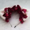 Pink White Cosplay Faux Fur Fox Ears Headband Animal Plush Cat Dog Ears Headband Halloween Costume Party Lace Headband