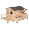 HOBBYZOO Wooden outdoor dog house Pet House shelter Cabin style; Asphalt roof waterproof; With porch; Feeding bowl; Storage box; natural