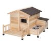 HOBBYZOO Wooden outdoor dog house Pet House shelter Cabin style; Asphalt roof waterproof; With porch; Feeding bowl; Storage box; natural