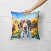 Pointer in Sunflowers Throw Pillow Machine Washable, Indoor Outdoor Decorative Pillow for Couch, Bed or Patio, 18Hx18W