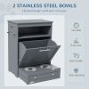 Pet Feeder Station Storage Cabinet, Dog Food Storage Container with Dog Raised Bowls, Watering Supplies, Gray