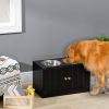 PawHut Raised Pet Feeding Storage Station with 2 Stainless Steel Bowls Base for Large Dogs and Other Large Pets Black