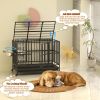 43" Heavy Duty Dog Crate with Unique Air Lift Rod/Wheels/ 360�� & Adjustable 2 Bowls, Extra Medium Dog Crate