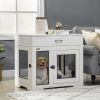 Stylish Dog Crate End Table White with Cushion Dog Cage Kennel Drawer 2 Doors Small Dogs Indoor Crate