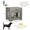 Luxury Dog Crate Furniture with Cushion End Table with Drawer and Doors for Small Dogs Stylish Gray