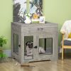 Luxury Dog Crate Furniture with Cushion End Table with Drawer and Doors for Small Dogs Stylish Gray