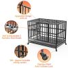 48" Heavy Duty Dog Crate with Wheels/Unique Air Lift Rod / 360° & Adjustable 2 Bowls/Removable Dog Cage