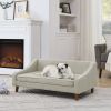 Durable Elevated Dog Sofa Bed,Pet sofa with modern irregular armrest design,Comfortable soft dog sofa-Beige