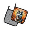 Siberian Husky Fall Pair of Pot Holders Kitchen Heat Resistant Pot Holders Sets Oven Hot Pads for Cooking Baking BBQ, 7 1/2 x 7 1/2