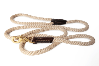 Rope and Leather Snap Lead (6ft x 3/4 in) (Color: Beige  Line, size: 6ft x 3/4 in)