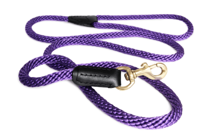 Rope and Leather Snap Lead (6ft x 3/4 in) (Color: Purple  Line, size: 6ft x 3/4 in)