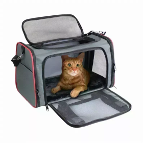 GOOPAWS Soft Sided Pet Carrier (Color: Grey / Red, size: 17" x 10" x 11.5")
