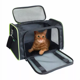 GOOPAWS Soft Sided Pet Carrier (Color: Black / Green, size: 17" x 10" x 11.5")