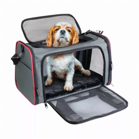 GOOPAWS Soft Sided Pet Carrier (Color: Grey / Red, size: 19" x 12" x 12")