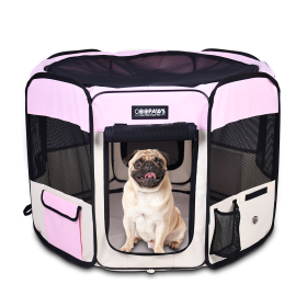 JESPET Soft Sided Portable Pet Playpen with Carry Bag (Color: Pink, size: 36x36x24 Inch)