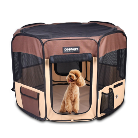 JESPET Soft Sided Portable Pet Playpen with Carry Bag (Color: Coffee, size: 36x36x24 Inch)