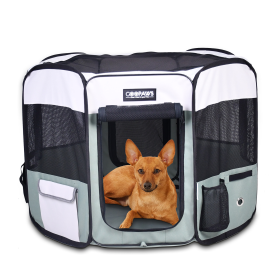 JESPET Soft Sided Portable Pet Playpen with Carry Bag (Color: Shale Green, size: 36x36x24 Inch)