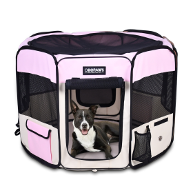 JESPET Soft Sided Portable Pet Playpen with Carry Bag (Color: Pink, size: 45x45x24 Inch)