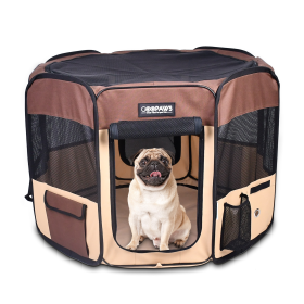 JESPET Soft Sided Portable Pet Playpen with Carry Bag (Color: Coffee, size: 45x45x24 Inch)