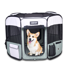 JESPET Soft Sided Portable Pet Playpen with Carry Bag (Color: Shale Green, size: 45x45x24 Inch)