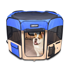 JESPET Soft Sided Portable Pet Playpen with Carry Bag (Color: Blue, size: 61x61x30 Inch)