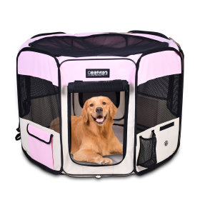 JESPET Soft Sided Portable Pet Playpen with Carry Bag (Color: Pink, size: 61x61x30 Inch)