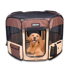 JESPET Soft Sided Portable Pet Playpen with Carry Bag (Color: Coffee, size: 61x61x30 Inch)