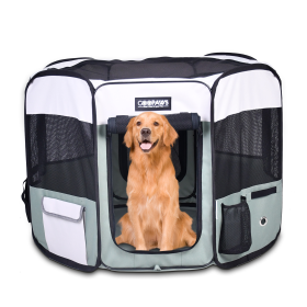 JESPET Soft Sided Portable Pet Playpen with Carry Bag (Color: Shale Green, size: 61x61x30 Inch)