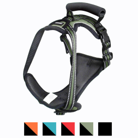 GOOPAWS Adjustable Reflective Padded Dog Harness (Color: Green, size: Neck)