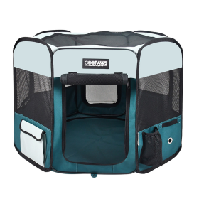 GOOPAWS Soft Sided Dog & Cat Playpen (Color: Teal Blue, size: 45"L x 45"W x 24"H)
