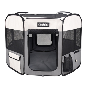 GOOPAWS Soft Sided Dog & Cat Playpen (Color: Light Grey, size: 61"L x 61"W x 30"H)