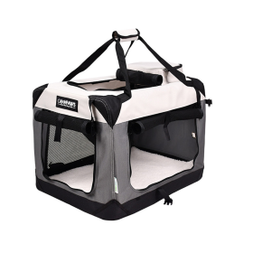 GOOPAWS 3-Door CollapsiblGOOPAWS 3 Door Collapsible Soft Sided Dog & Cat Cratee Soft-Sided Dog & Cat Crate (Color: Light Grey, size: 24 x 16.5 x 16.5 inches)