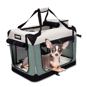 GOOPAWS 3-Door CollapsiblGOOPAWS 3 Door Collapsible Soft Sided Dog & Cat Cratee Soft-Sided Dog & Cat Crate (Color: Shale Green, size: 24 x 16.5 x 16.5 inches)