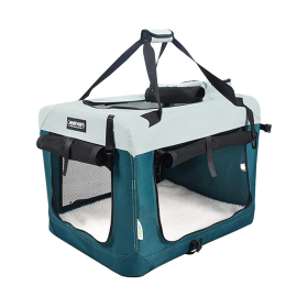 GOOPAWS 3-Door CollapsiblGOOPAWS 3 Door Collapsible Soft Sided Dog & Cat Cratee Soft-Sided Dog & Cat Crate (Color: Teal Blue, size: 30 x 21 x 23 inches)