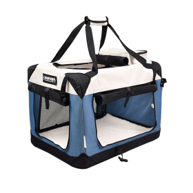 GOOPAWS 3-Door CollapsiblGOOPAWS 3 Door Collapsible Soft Sided Dog & Cat Cratee Soft-Sided Dog & Cat Crate (Color: Lake Blue, size: 30 x 21 x 23 inches)