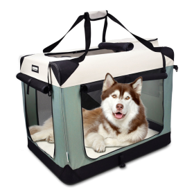 GOOPAWS 3-Door CollapsiblGOOPAWS 3 Door Collapsible Soft Sided Dog & Cat Cratee Soft-Sided Dog & Cat Crate (Color: Shale Green, size: 36 x 24 x 27 inches)
