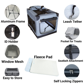 Mr. Peanut's Medium Soft Sided Portable Dog Crate (Color: Platinum Gray, size: Large 30X20X19 in)