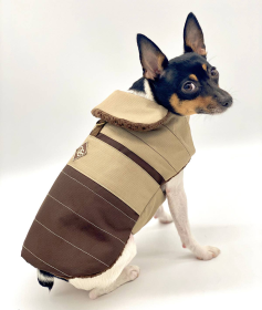 DoggieCoutureNY Water Resistant Dog Coat (Color: Brown & Tan, size: XS)