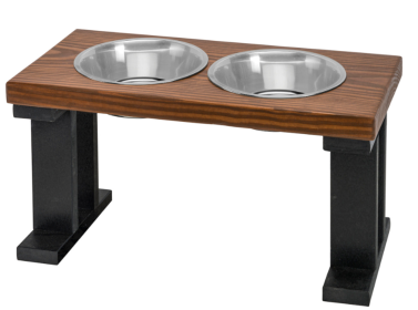 Farmhouse Elevated Dog Feeder with 2 Stainless Steel Bowls (Color: Black/Chestnut, size: 12 Inch)
