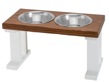Farmhouse Elevated Dog Feeder with 2 Stainless Steel Bowls (Color: White/Chestnut, size: 12 Inch)