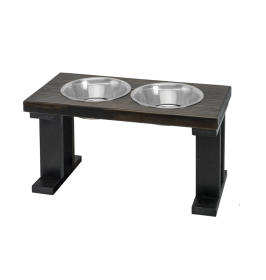 Farmhouse Elevated Dog Feeder with 2 Stainless Steel Bowls (Color: Black/Ebony, size: 12 Inch)